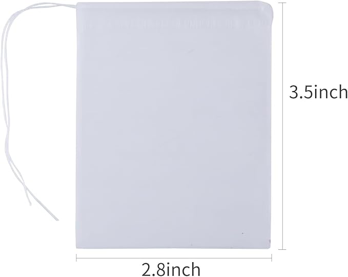 YICHEN 100pcs Empty Tea Filter bags,Disposable Unbleached Tea Bags with Drawstring for Loose Tea,safe Nylon material,white Small Empty Tea Bags 3.5 x 2.8 inch.