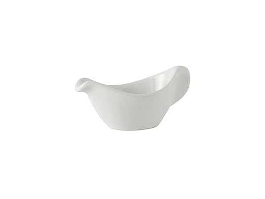 Tuxton China BWZ-0259 Sauce Boat, 2-1/2 oz., 5-1/8" x 2-5/8" x 2-3/8", Microwave and Dishwasher Safe, Oven Proof, Fully Vitrified, Ceramic, DuraTux, White, Pack of 12