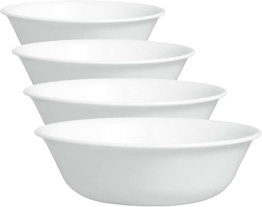 Corelle Vitrelle 4-Pieces 18-Oz Soup/Cereal Bowls Chip & Crack Resistant Glass Dinnerware Set Bowls,Winter Frost White,(Pack of 4)