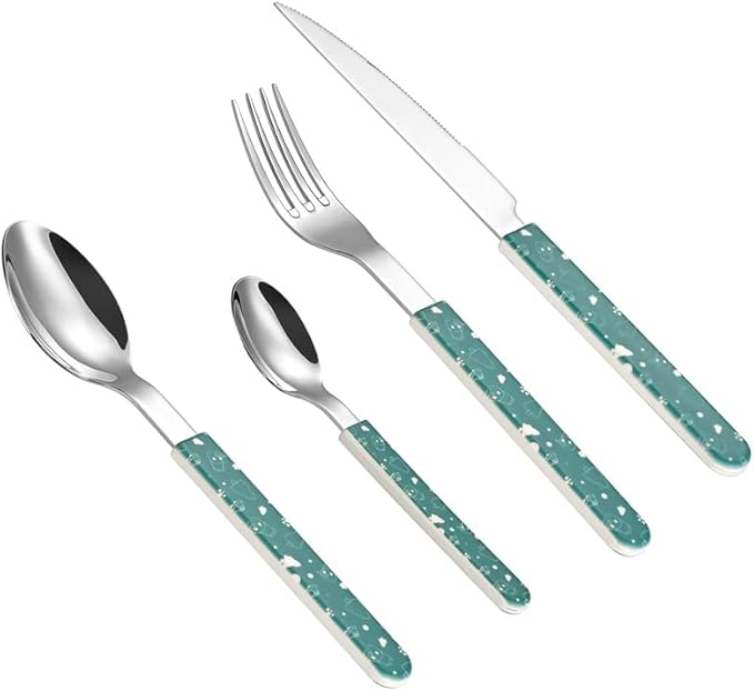 Stainless Steel Flatware serving set,Home Kitchen Eating Tableware Set,Dishwasher Safe,For Home Kitchen Restaurant Hote 4/16/24 Pieces Silicone Stainless Steel 304 Cutlery, Forks And Spoons Set Christ