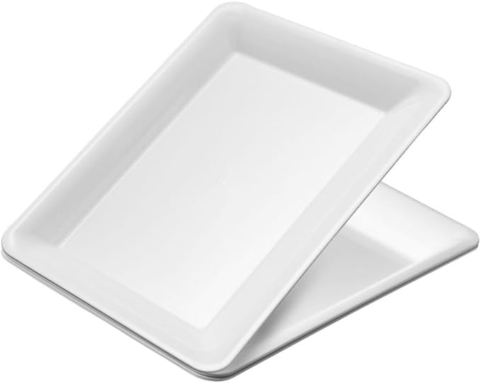 Plasticpro Plastic Serving Trays - Serving Platters Rectangle 10 X 14 Disposable Party Dish White Pack of 12