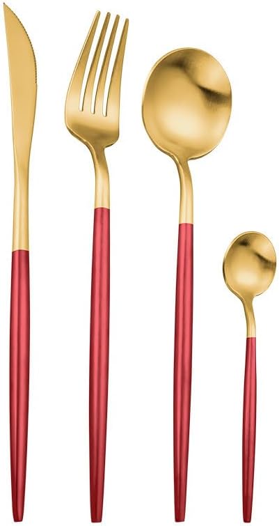 Silverware Flatware Cutlery Set, 4/16/24/32/40/48 Pieces Pink Gold 304 Stainless Steel Tableware Portuguese Cutlery Set Hotel Household Stainless Steel Tableware(Color:Red Gold,Size:8Set-32P