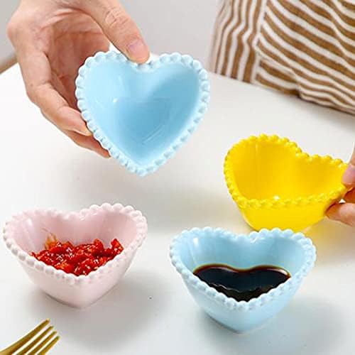 Appetizer Bowls Ceramic Heart Shape Sauce Dish Sushi Kitchen Dipping Bowl Appetizer Plates Porcelain Serving Dish Seasoning Dishes Set of 4 (3.15inch) Salad Bowls