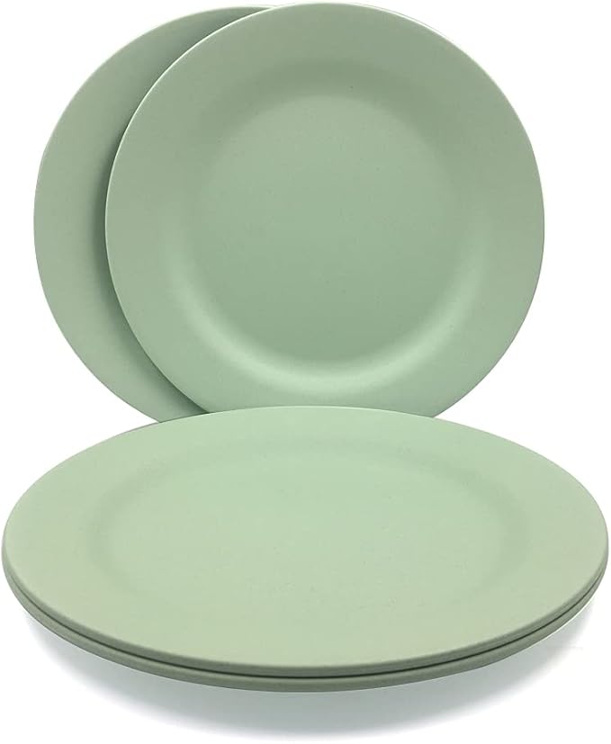 4 Pack 13 Inch Extra large Size Dinner Plate Sets, Delicious Pasta Plates, Unbreakable Dishes, Lightweight Salad Dinnerware, Reusable Dessert Tableware (33cm Green)