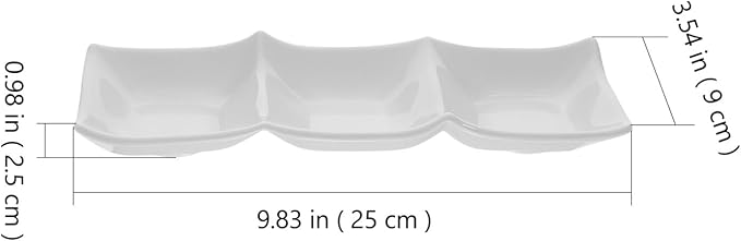 STOBAZA Three-Grid Ceramic Dipping Sauce Dish 9.84X3.54X0.98In Reusable Appetizer Serving Plate for Kitchen Dining Table Condiment Storage