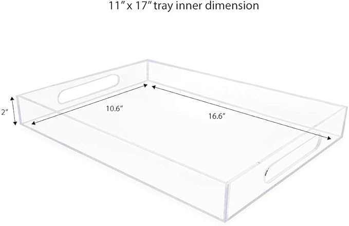 Isaac Jacobs Clear Acrylic Serving Tray (11x17) with Cutout Handles, Spill-Proof, Stackable Organizer, Space-Saver, Food & Drinks Server, Indoors/Outdoors, Lucite Storage Décor & More