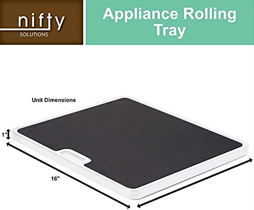 Nifty Large Appliance Rolling Tray - White, Home Kitchen Counter Organizer, Integrated Rolling System, Non-Slip Pad Top for Coffee Maker, Stand Mixer, Blender, Toaster