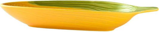 Zerodeko Handpainted Ceramic Corn Plates with Shape for Snacks Appetizers and Desserts Serving Trays with Non-Slip Bottom Microwave and Dishwasher Safe