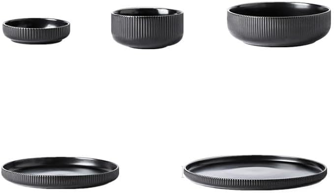 Ceramic Tableware Nordic Ceramic Tableware Matte Glazed Style Dishes Sets Salad Soup Bowl Flat Plate Dinnerware Dinner Set,Black 8 Person Set