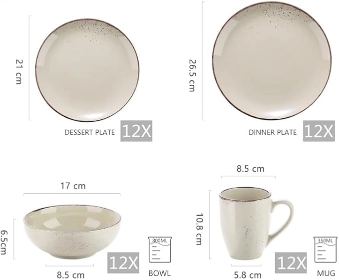 16-Piece Stoneware Ceramic Dinnerware Set with Dinner Plate Dessert Plate 800ml Bowl Mug Tableware Set
