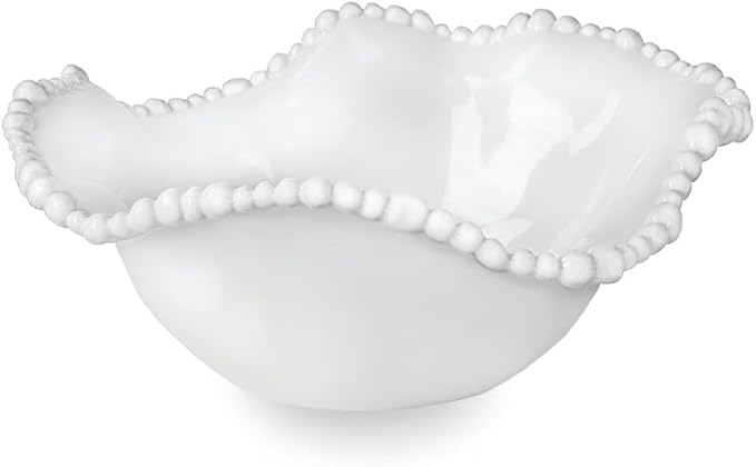Beatriz Ball Alegria Small Sauce Bowl in White – Elegant Melamine Bowl with Pearl Beaded Rim, Ideal for Sauces, Dips, Nuts & Candy – Durable, Dishwasher Safe, BPA-Free Serving Bowl