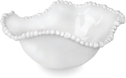 Beatriz Ball Alegria Small Sauce Bowl in White – Elegant Melamine Bowl with Pearl Beaded Rim, Ideal for Sauces, Dips, Nuts & Candy – Durable, Dishwasher Safe, BPA-Free Serving Bowl