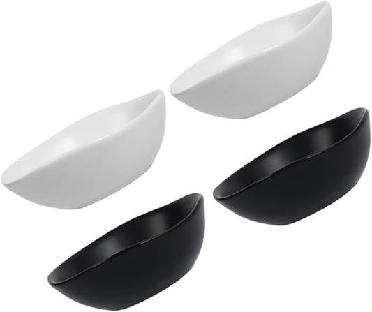 4pcs Ceramic Sauce Plates Multifunctional Dipping Dishes for Soy Sauce Vinegar and Condiments Appetizers Seasoning and Snacks Black White