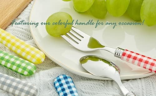 ANNOVA Silverware Set Stainless Steel Colorful Tableware Kitchen Flatware Set Utensils, Includes Dinner Knives, Forks, Spoons, Salad Forks & Dessert Spoons (Mix/Checkered, 20 Pieces)
