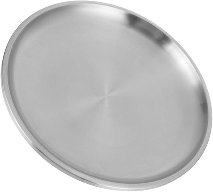GLEAVI 1pc Thickened Round Plate Stainless Steel Serving Tray Fruit Tray Lid Non-Slip Design Modern Kitchen Accessory