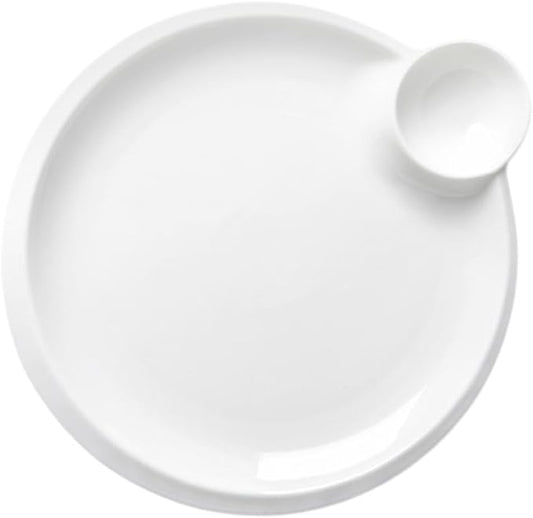 GLEAVI Ceramic Divided Dipping Sauce Plate for Dumplings and Sushi Multi-functional Chips Dish Home Accessory Easy to Clean for Appetizers and Condiments