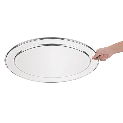 Olympia Oval Serving Tray with Wide Raised Rim Made of Stainless Steel - 560mm