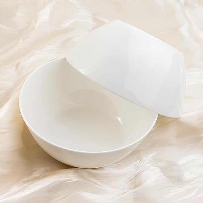 Fine Bone China Bowl, 6.8 Inches, Set of 6, Fine Glaze With Pure White Color Easy to Clean, Thin Thickness and Light Weight, Service for Salad, Rice, Soup and Pasta, Microwave and Dishwasher Safe