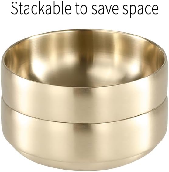 SANQIAHOME 47oz/8.3" Quality Stainless Steel Salad Bowl 2pcs/set – Double-walled Anti-scald, Dishwasher Safe, Large Serving Bowl for Family & Parties Golden, large-capacity soup bowl