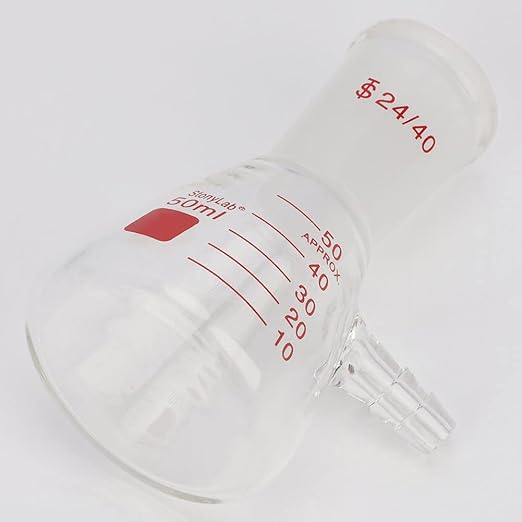 stonylab Filtering Flask with 24/40 Standard Taper Outer Joint, Heavy Wall Borosilicate Glass Filter Flask, Bolt Neck with Tubulation, 50 ml