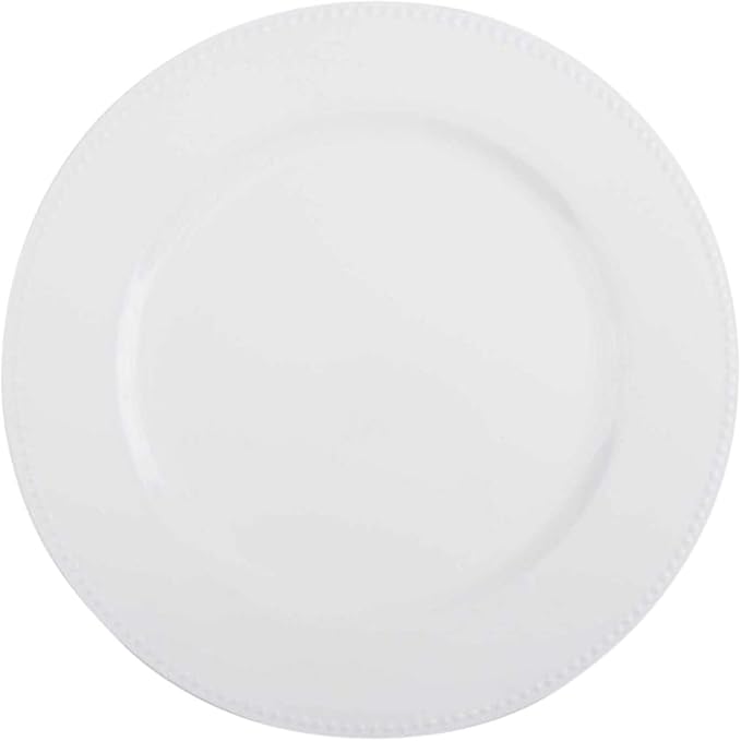 13" Charger Plates -Set of 24 - Acrylic White Round Beaded Disposable Chargers, Ideal for Dinner Party Wedding Bulk Events Tabletop Decoration