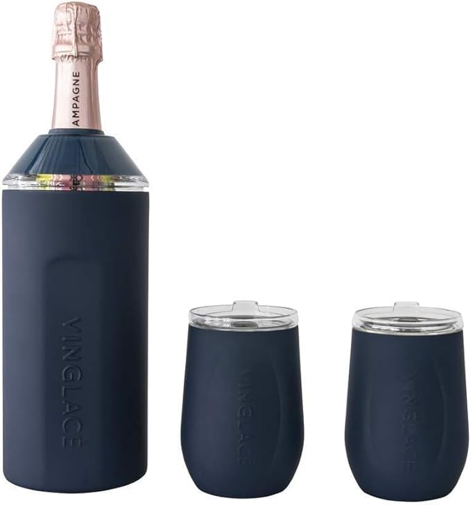 Personalized Vinglacé Wine & Champagne Bottle Chiller - A Unique Customized Gift for Wine Lovers (Navy)