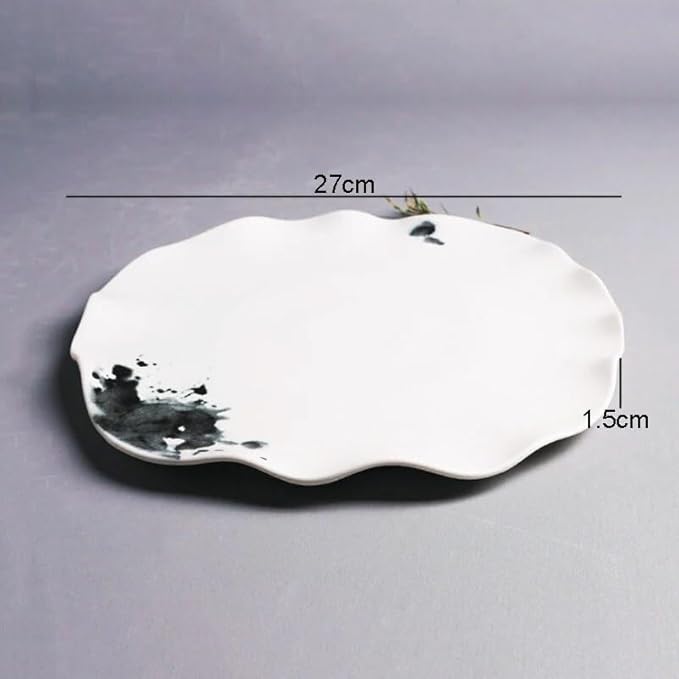 Dinner Plates Set Dinner Plate Retro Ceramic Dinner Plates Simple Irregular Shape Home Kitchen Ink Pattern Cutlery Pasta Steak Sushi Plate Serving Dishes Tray Kitchen Salad Bowl ( Color : 11 inch )