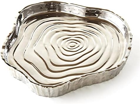 Botanic Collection 8.75x8 Titanium Porcelain Tree Bark Tray in Silver