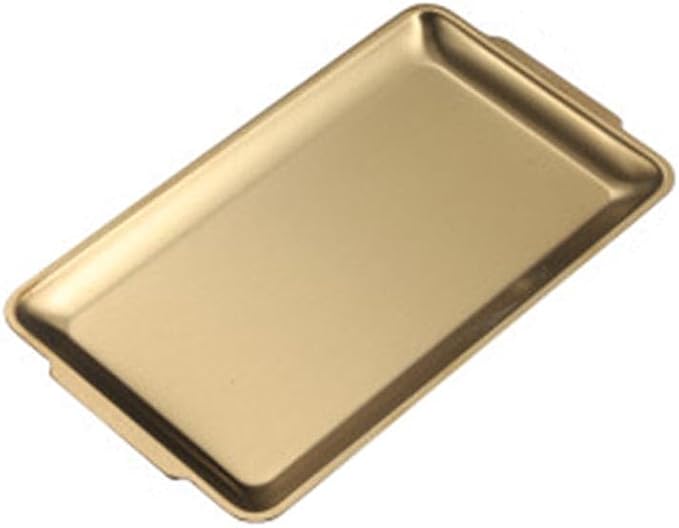 Stainless Steel Rectangle Serving Tray, BBQ Sushi Flat Dish Bread Pastry Baking Pan for Home Parties Living Room Restaurant Table,Gold,22 * 11cm