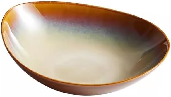 SONGCHAO Party Supplies Creative Kiln Color Changing Plate Home Oval Dish Plate Ceramic Deep Soup Plate Salad Plate Restaurant Plate Party Plates (Color : 8.8inch)