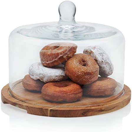 Libbey Acaciawood Flat Round Wood Server with Glass Dome