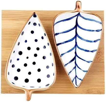SEDLAV Creative Leaf-Shaped Ceramic Appetizer Plate and Dipping Bowl: Multi-functional Delight for Sushi, Snacks, and More