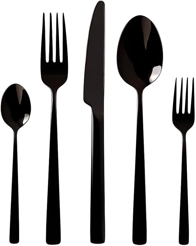 Oxford Silverware Set, 30 Piece Black Flatware Matte Stainless Steel, Service for 6, for Kitchen, Home, Wedding, Party, Mirror Polished Dishwasher Safe