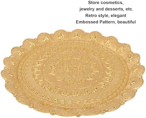 Jeanoko 1PCS Gold Serving Trays, 13.8" Dia Round Metal Serving Tray, Turkish Tea Coffee Serving Tray, Coffee Plate for Bar Outdoor Dessert