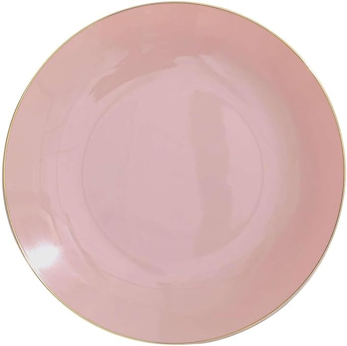 Efavormart 10 Pack | 8" Glossy Dusty Rose Round Plastic Dinner Plates With Gold Rim, Disposable Party Plates
