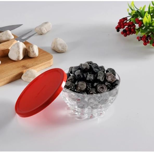 BOHEM'S Clear Glass Bowls Set for Kitchen, Small Serving Bowls for Dessert, Snack, Cereal, Fruit, Nuts, Ice Cream, Dipping Prep Bowls, 9.5 oz, Set of 4 (Clear with Lids)