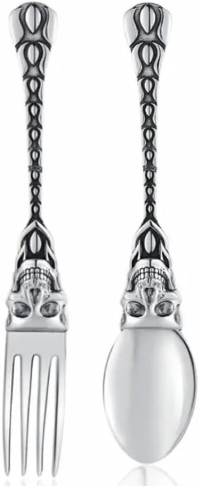 Stainless Steel Flatware Tableware Modern Look Great Gifts For Halloween Easter and Christmas (Silver, A SKULL)