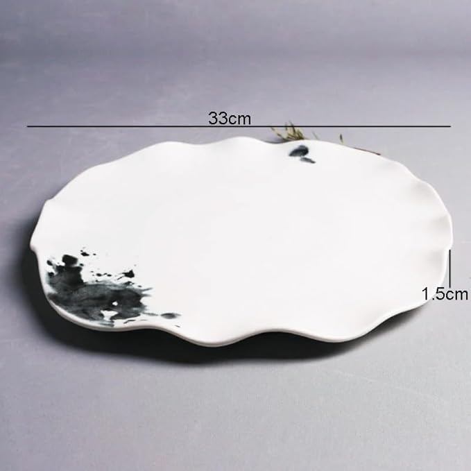 Dinner Plates Set Dinner Plate Retro Ceramic Dinner Plates Simple Irregular Shape Home Kitchen Ink Pattern Cutlery Pasta Steak Sushi Plate Serving Dishes Tray Kitchen Salad Bowl ( Color : 13 inch )