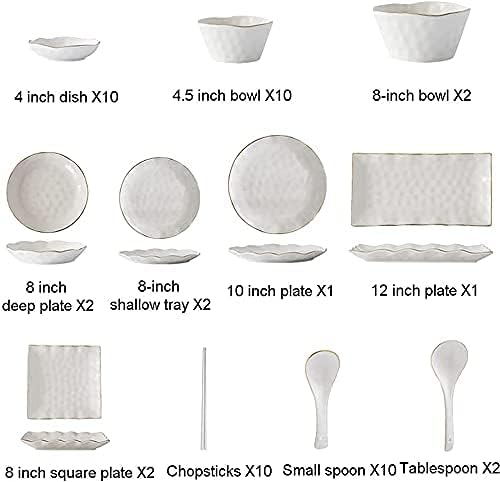 Dinnerware Sets Dish Set,52 Pcss,Nordic Style Tableware Set with Plates Dish and Bowls,Green White Ceramic Dinner Set with Gold