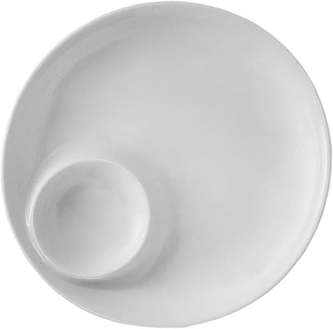 9-Inch White Ceramic Dumpling Plate Simple Style Serving Dish for Dipping and Sauces for Appetizers and Desserts for Entertaining