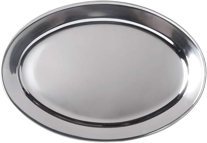22" Stainless Steel Serving Platter | Oval Silver Food Tray | 3 mm Thick, Unbreakable | Anti Rust Serving Platter | Dinner Trays | Dishwasher Safe Kitchen Tray Silver, 22-Inch [1PK]