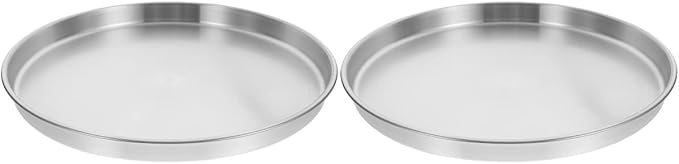 LOGOFUN 2 Pcs Stainless Steel Tray Metal Round Serving Tray Large Flat Storage Plate (Silver-30cm)