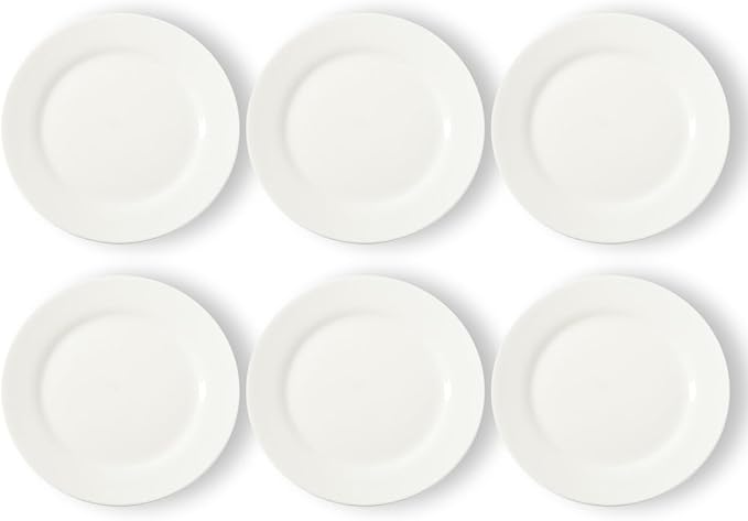 Classic White Ceramic Dinner Plates, 8 Inch Round, Dishwasher Microwave Oven Freezer Safe, Lead-Free, Set of 6