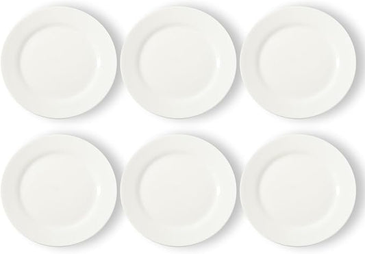 Classic White Ceramic Dinner Plates, 8 Inch Round, Dishwasher Microwave Oven Freezer Safe, Lead-Free, Set of 6