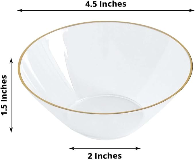 Efavormart 24 Pack Clear Heavy Duty Plastic Dessert Bowls with Gold Rim, Premium Disposable Ice Cream Party Bowls - 7oz