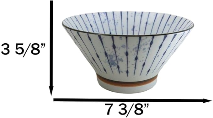 Ebros Gift Artistic Blue Waves Fubuki Tokusa Made In Japan Dinnerware Serveware Kitchenware Set Asian Japanese Restaurant Supply (Pack Of 6 Medium 38oz Ramen Soup Donburi Rice Salad Bowls)