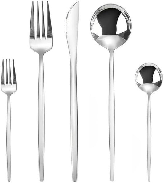 Lincoln Silverware Set, 30 Piece Silver Flatware Set Cutlery Premium Polished Stainless Steel, Service for 6, for Kitchen, Home, Wedding, Party, Mirror Polished Dishwasher Safe