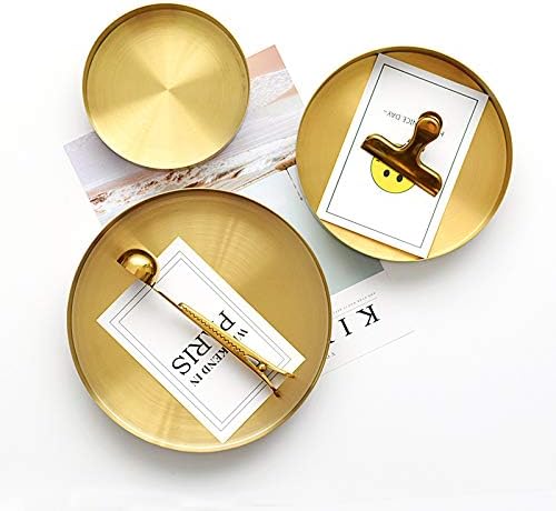 Round Gold Tray Stainless Steel Jewelry, Make up, Candle Plate Decorative Tray (5.5 inches)