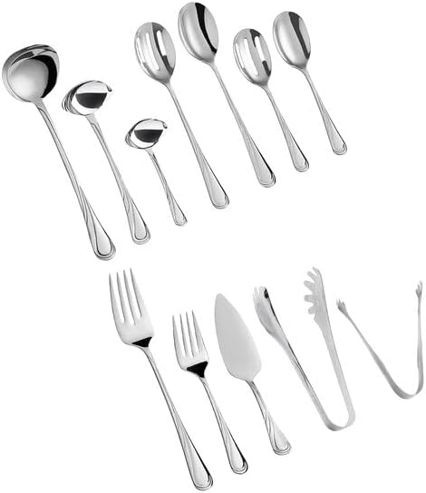 Swirl 12-Piece Serving Utensil Set, 18/8 Stainless Steel, Extra Heavy Weight, Silver, Dishwasher Safe