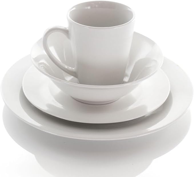 16 Piece Porcelain Dinnerware Set Dish Set Household Plate Ceramic Bowl Cutlery Combination (D Light Grey)